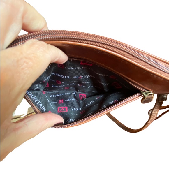 Stone Mountain 2 Tone Brown Convertible Crossbody Purse - Picture 8 of 10